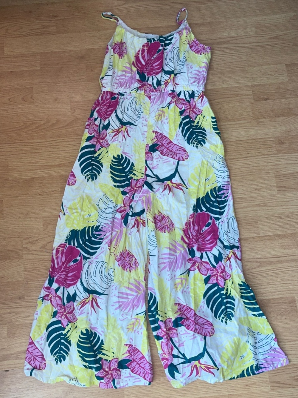 Nicole Miller Linen Blend Tropical Wide Leg Jumpsuit Overalls Size Medium - Picture 8 of 14